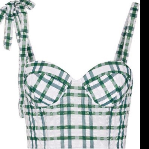 Rosie Assoulin Plaid Green and White Bustier Crop Top Size 10 - Picture 2 of 14